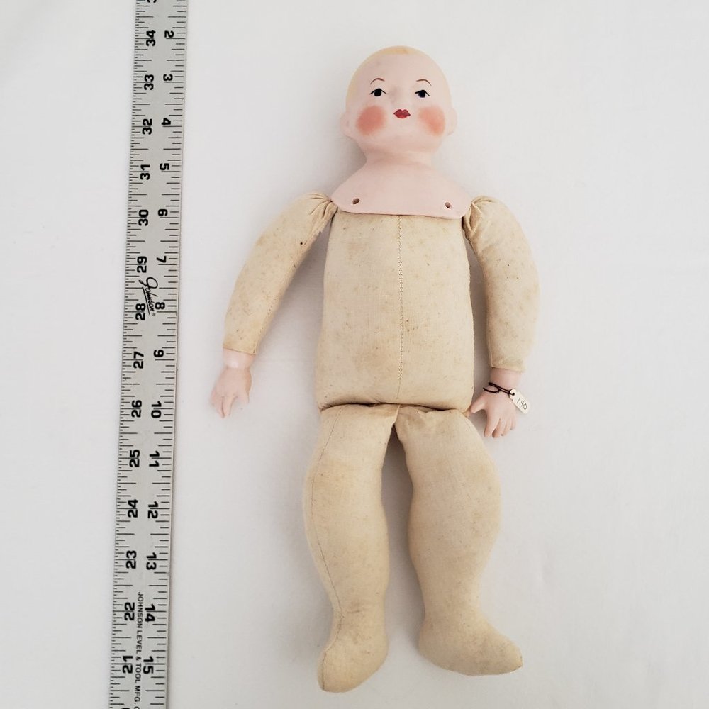 Vintage Antique Bisque Doll With Cloth Body-12" Tall-Excellent Condition